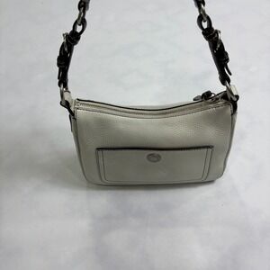 Coach Chelsea White Pebbled Leather‎ Mini Shoulder Bag Brown Strap Zip Top